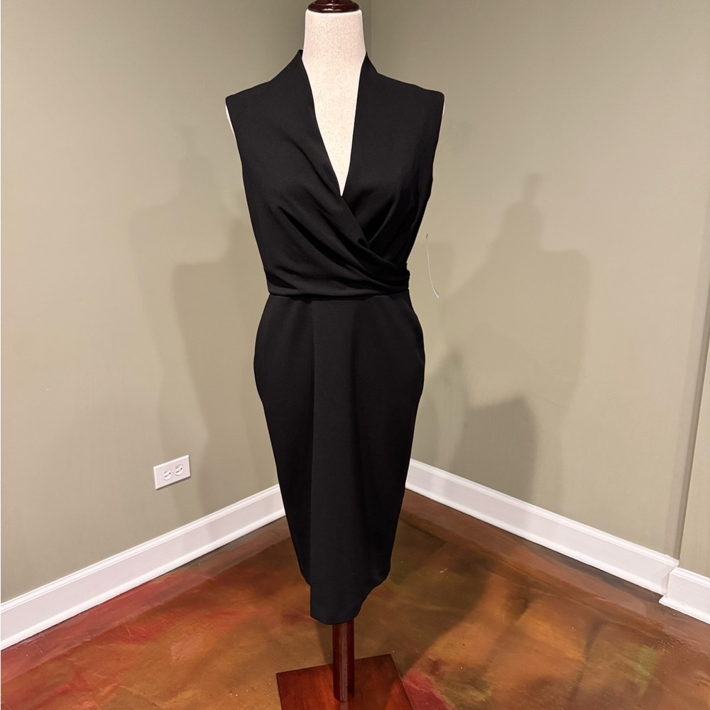 London Times Black Sleeveless Plunge Sheath Dress